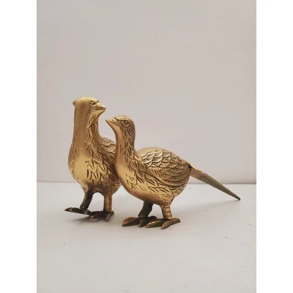 Vintage pair of solid brass male and female pheasants, antique brass bird - Picture 4 of 10